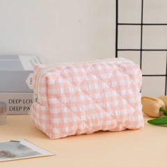 New Design Custom High-capacity Lattice Corduroy Travel Toiletries Cosmetic Bag