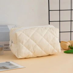 New Design Custom High-capacity Lattice Corduroy Travel Toiletries Cosmetic Bag