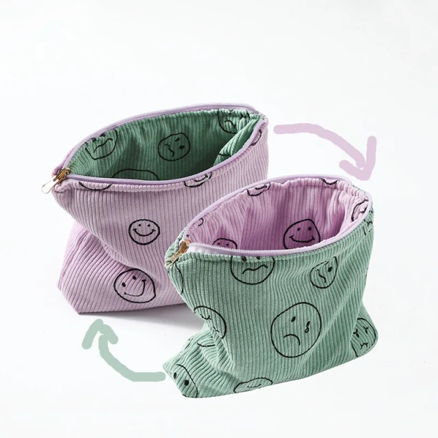 Wholesale Bags MakeUps Bag Smile Corduroy Large Double-faced Cosmetic Bag