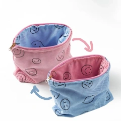 Wholesale Bags MakeUps Bag Smile Corduroy Large Double-faced Cosmetic Bag