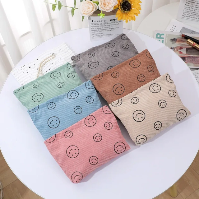 Corduroy Smiling Face Storage Bag Minimalist Handheld Bag For Women