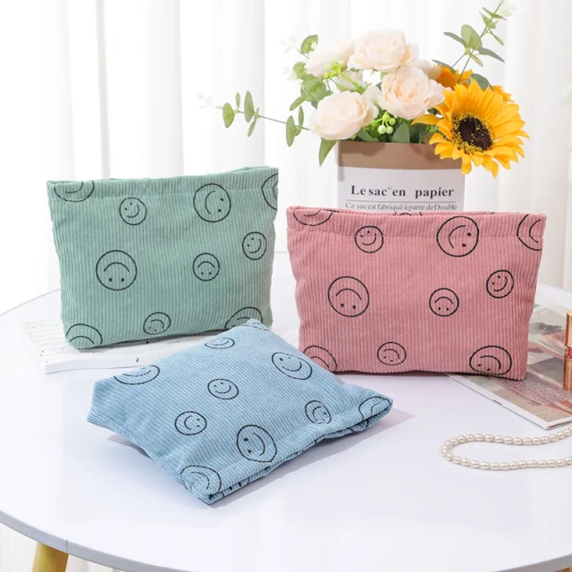 Corduroy Smiling Face Storage Bag Minimalist Handheld Bag For Women