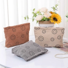 Corduroy Smiling Face Storage Bag Minimalist Handheld Bag For Women