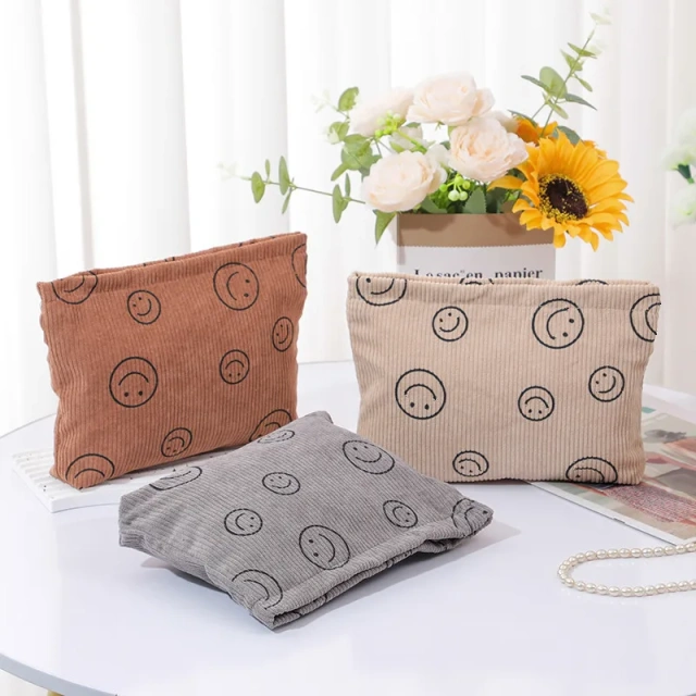 Corduroy Smiling Face Storage Bag Minimalist Handheld Bag For Women