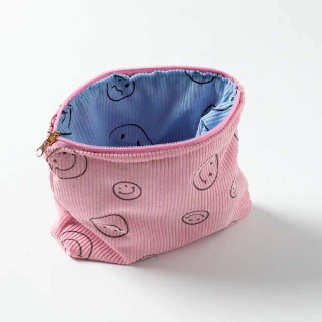Wholesale Bags MakeUps Bag Smile Corduroy Large Double-faced Cosmetic Bag