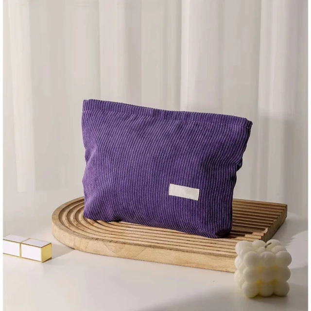 Hot Corduroy Fabric Makeup Bag Large Custom Travel Cosmetic Pouch Zipper Fashionable Beauty Case Makeup