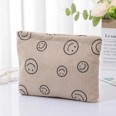Corduroy Smiling Face Storage Bag Minimalist Handheld Bag For Women