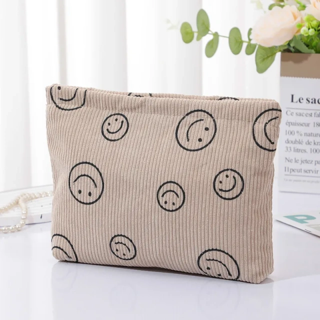 Corduroy Smiling Face Storage Bag Minimalist Handheld Bag For Women