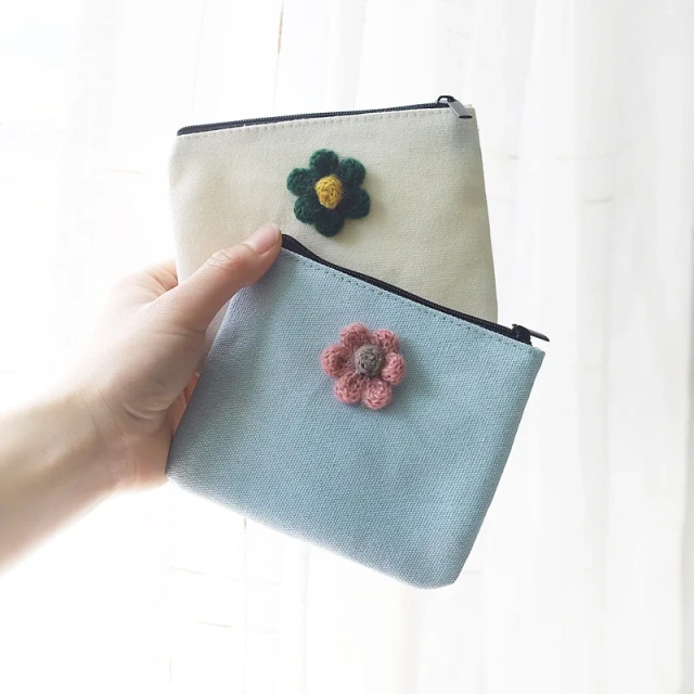 Flower girl mini wallet portable simple cute small coin purse travel student Cotton Canvas Sanitary napkins storage bag