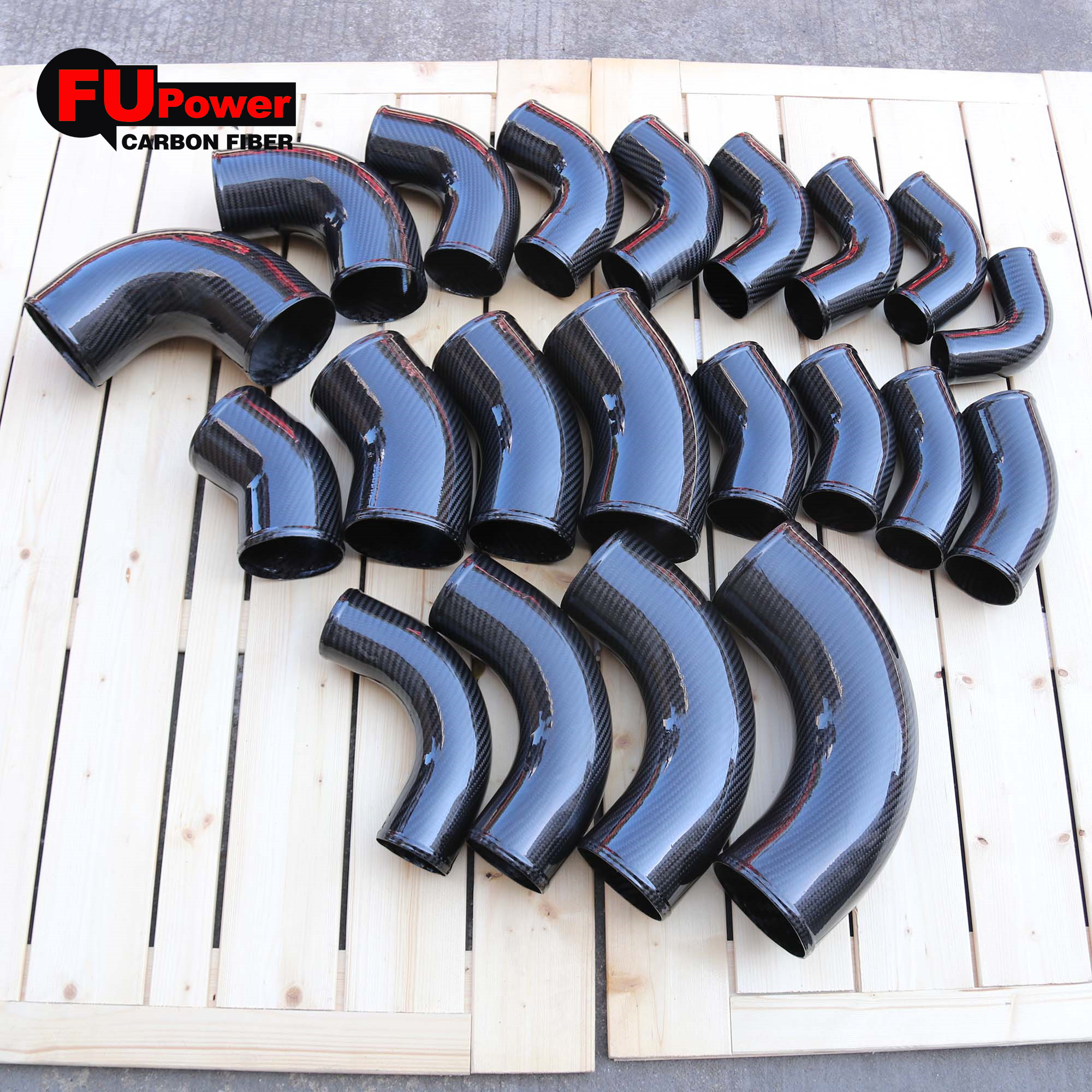 OD. 38mm 51mm 63mm 76mm 89mm 102mm Universal Dry Carbon Fiber Elbow 45 and 90 Degree Elbow