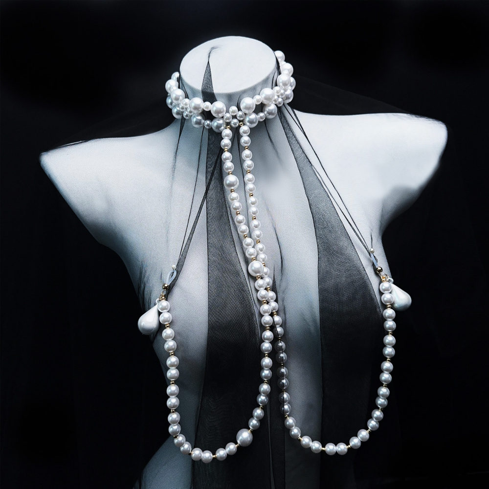 Multi-Strand Pearl Collar With Nipple Clamps