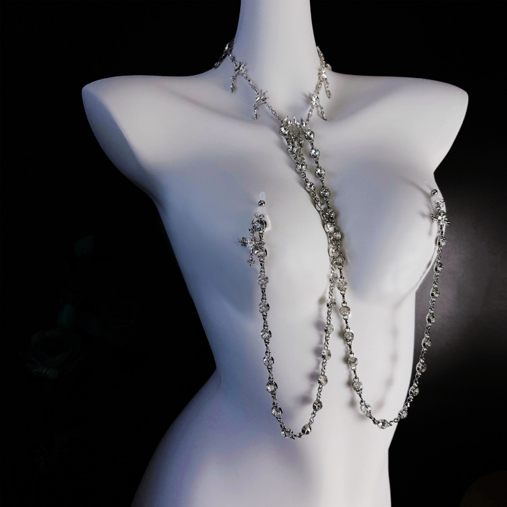 Rhinestone Collar With Nipple Clamps