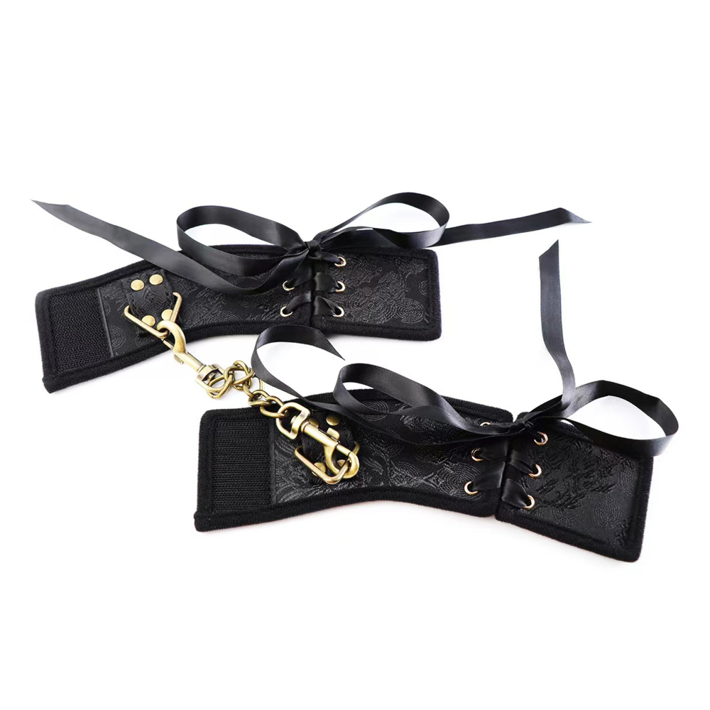 Black Ribbon Bondage Wrist Cuffs