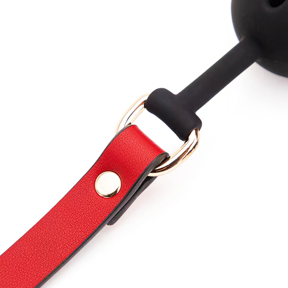 Red And Black Faux Leather Silicone Ball Gag