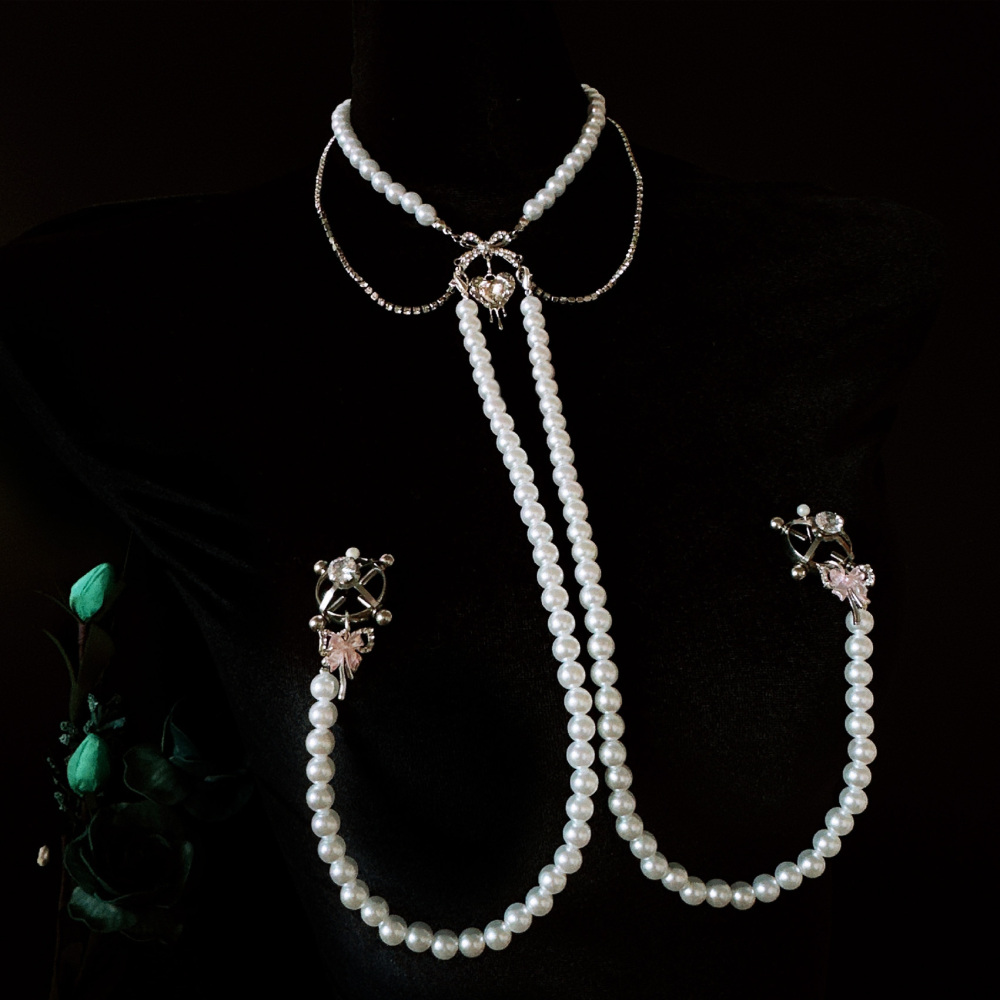 Detachable Pearl Collar With Nipple Clamps