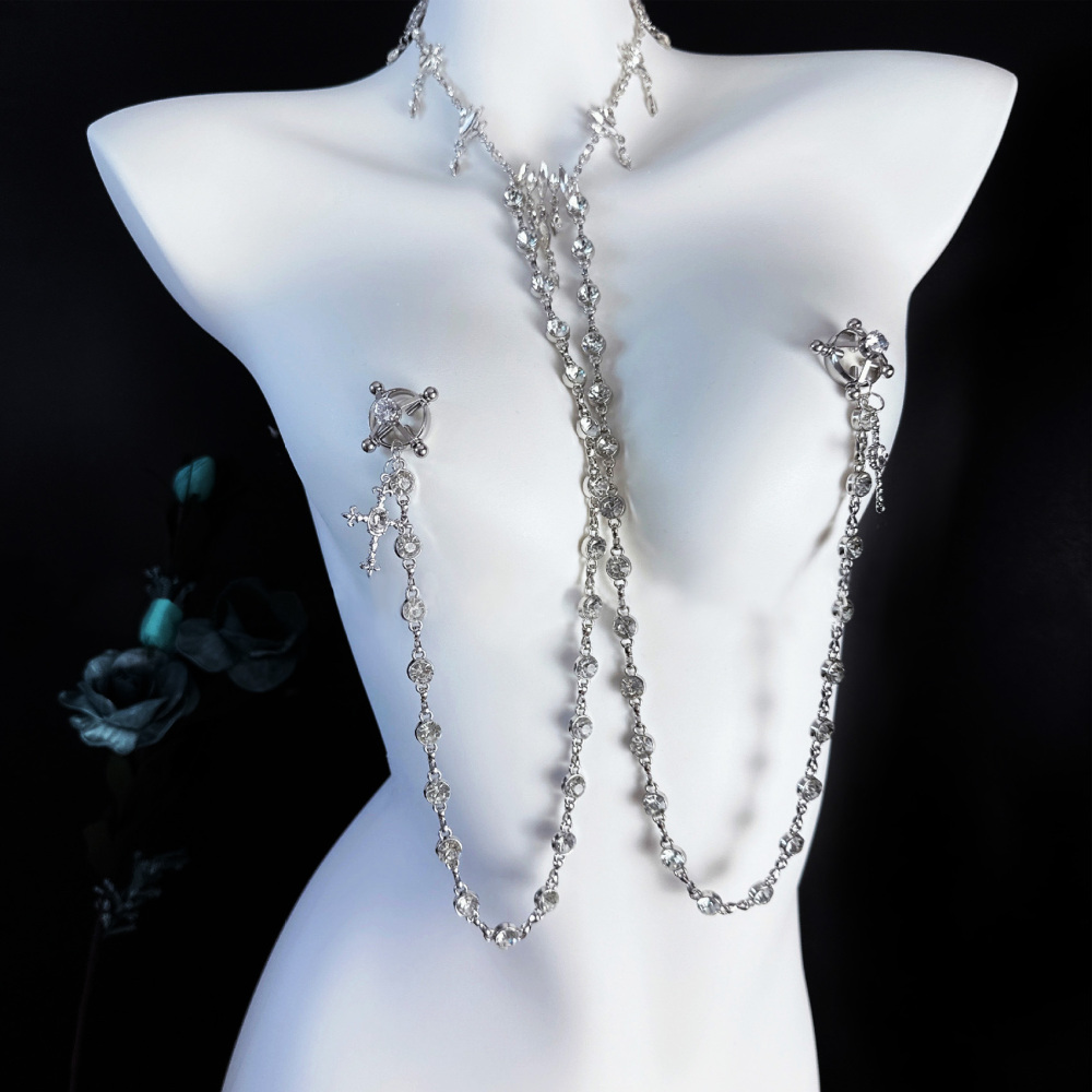 Rhinestone Collar With Nipple Clamps