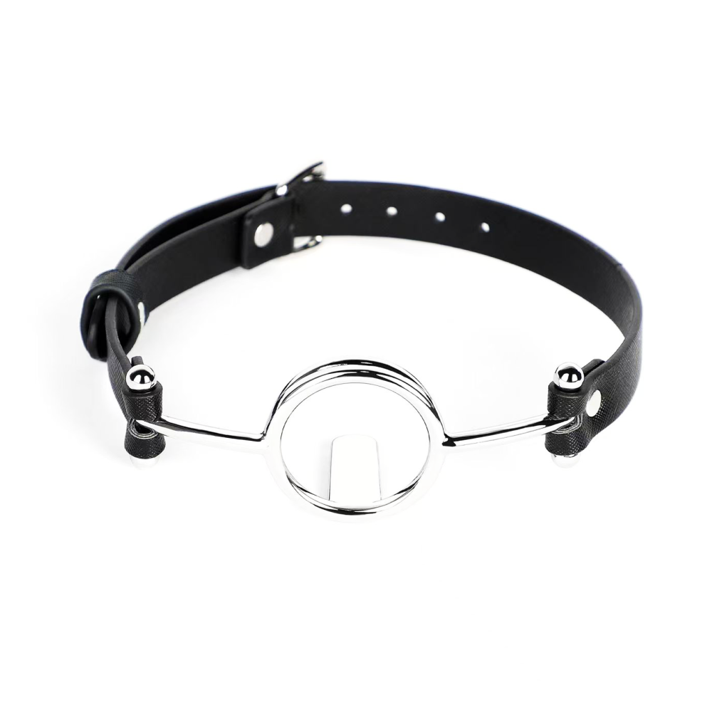 Faux Leather And Metal Tongue Suppressing Ball Gag
