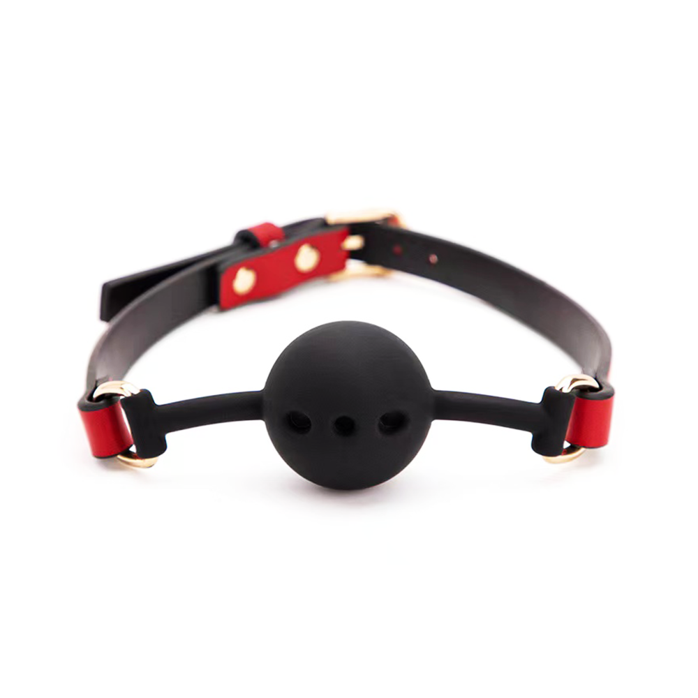 Red And Black Faux Leather Silicone Ball Gag