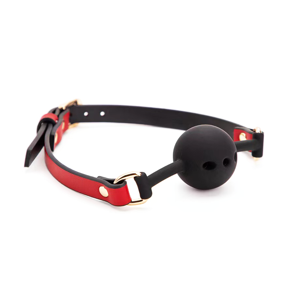 Red And Black Faux Leather Silicone Ball Gag
