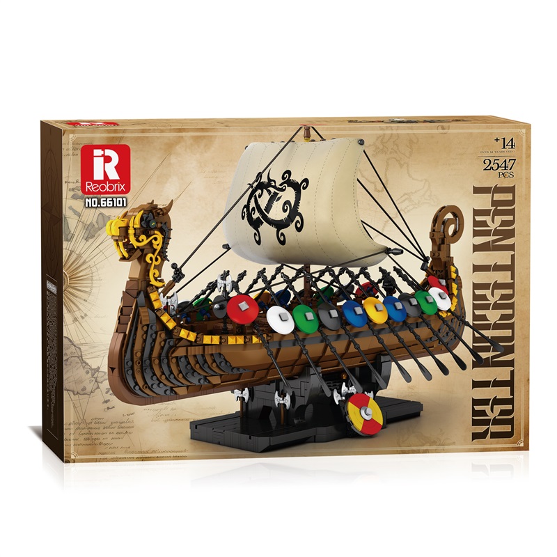 ペコりす Reobrix 66101 Viking Longship Building Set