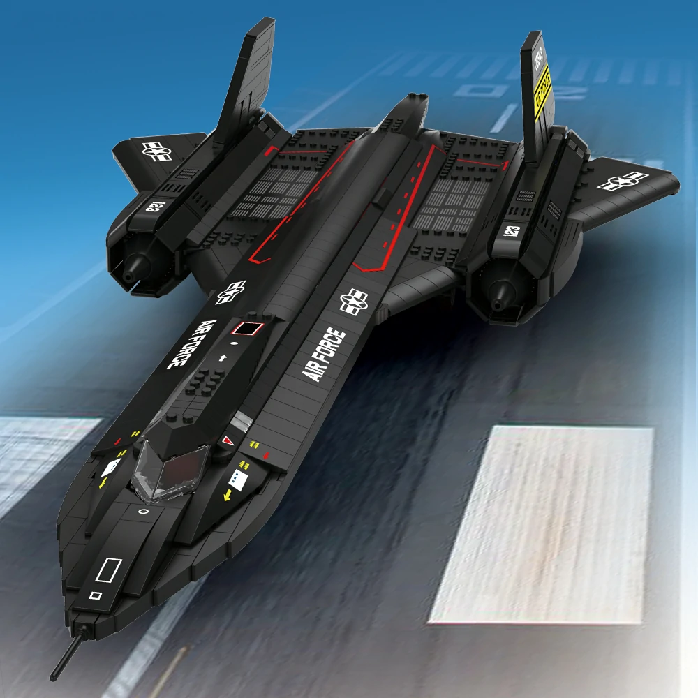The SR-71 Blackbird model of Reobrix is driving on the aircraft runway.