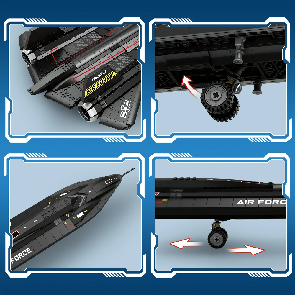 The detailed design of Reobrix's SR-71 Blackbird model, along with the foldable and sliding pulleys.