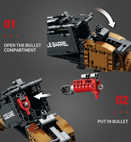 Use the reobrix Double-barreled Shotgun model for firing steps 1 and 2.