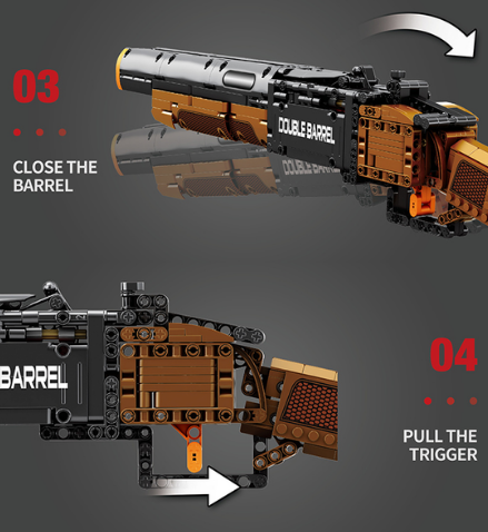 Use the reobrix Double-barreled Shotgun model for firing steps 3 and 4.