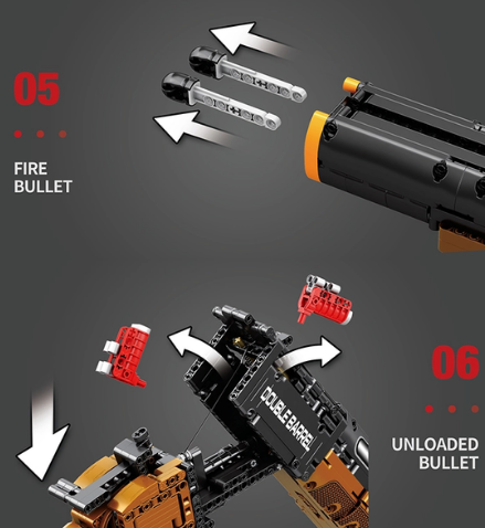 Use the reobrix Double-barreled Shotgun model for firing steps 5 and 6.