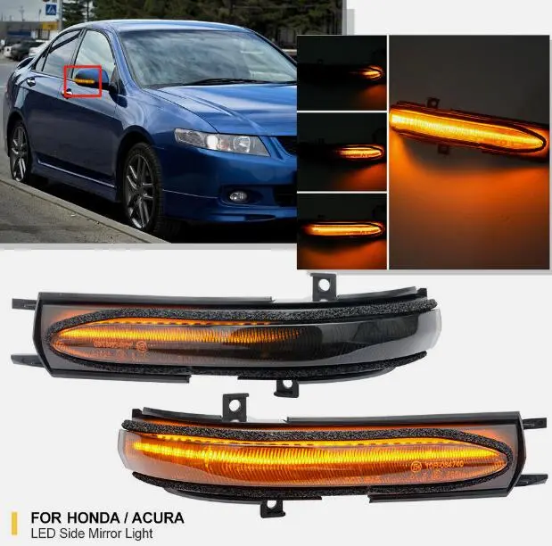 Dynamic Black LED Side Mirror Turn Signal Lamp For Honda Accord Hybrid Acura TSX