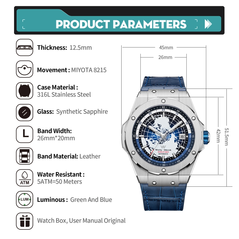 WM124 High Quality End Luxury Men Watches reloj hombre Business Automatic Mechanical Wrist Watches For Man