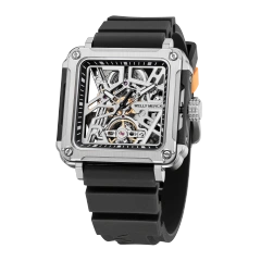 Silver Case × White Dial / Black Rubber Strap