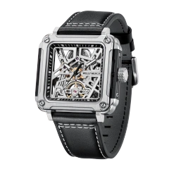 Silver Case × White Dial / Black Leather Strap