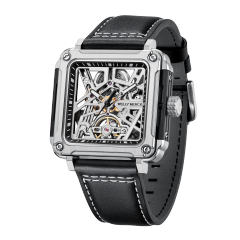 Silver Case × White Dial / Black Leather Strap