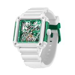 White Case × Green Dial/ White Rubber Strap
