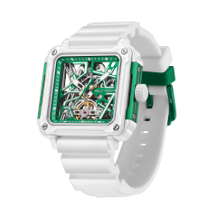 White Case × Green Dial/ White Rubber Strap