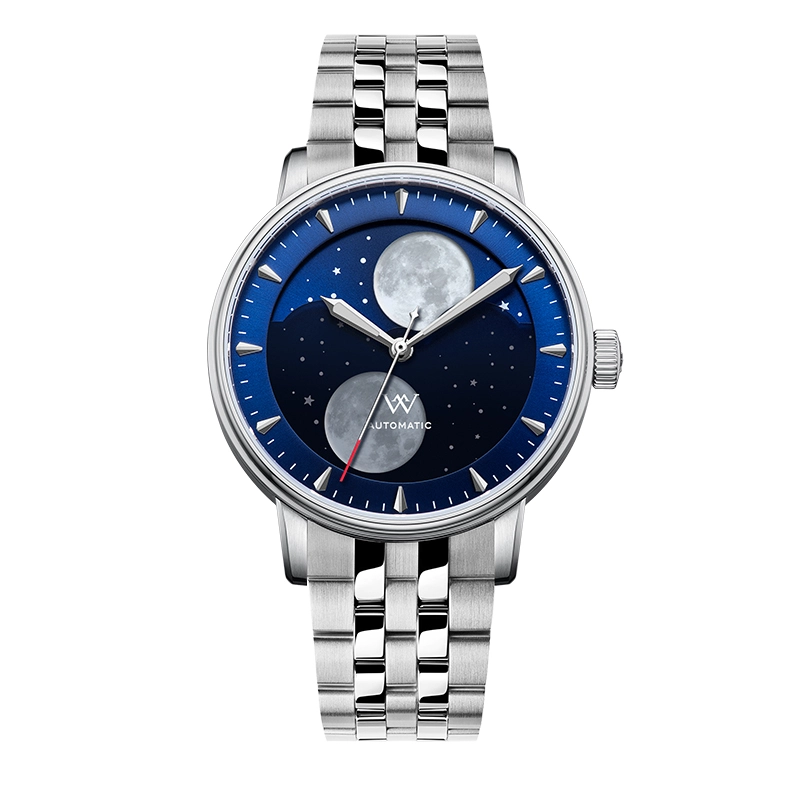 WM142 Moonphase Watch 41mm 7200A Modified Movement 5Bar Twin Moons  Men's Automatic Mechanical Watch
