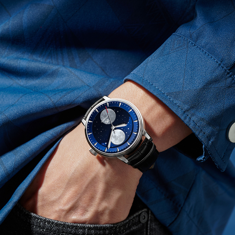 WM142 Moonphase Watch 41mm 7200A Modified Movement 5Bar Twin Moons  Men's Automatic Mechanical Watch