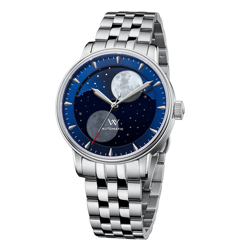 WM142 Moonphase Watch 41mm 7200A Modified Movement 5Bar Twin Moons  Men's Automatic Mechanical Watch