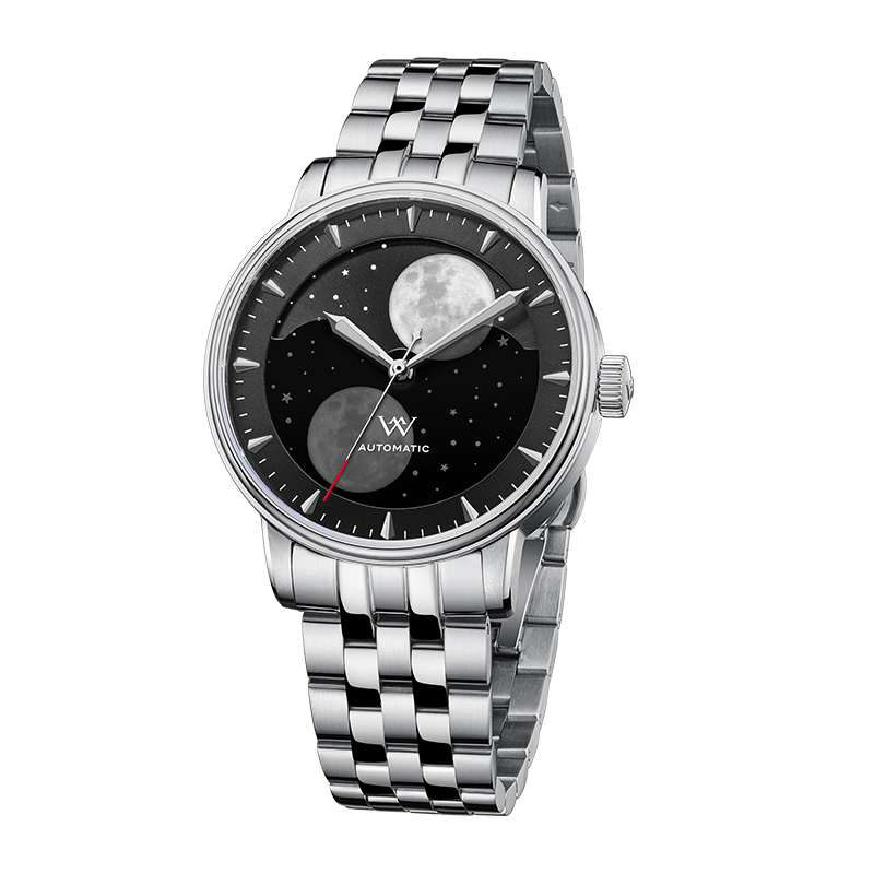 WM142 Moonphase Watch 41mm 7200A Modified Movement 5Bar Twin Moons  Men's Automatic Mechanical Watch