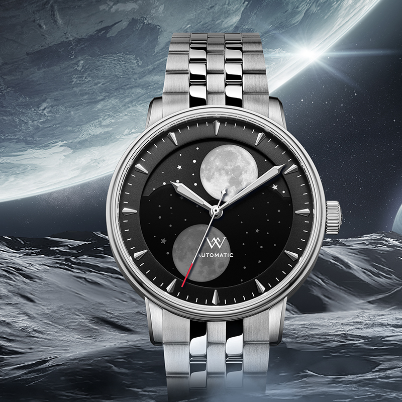 WM142 Moonphase Watch 41mm 7200A Modified Movement 5Bar Twin Moons  Men's Automatic Mechanical Watch