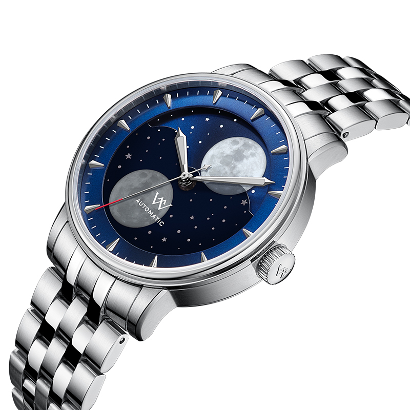 WM142 Moonphase Watch 41mm 7200A Modified Movement 5Bar Twin Moons  Men's Automatic Mechanical Watch