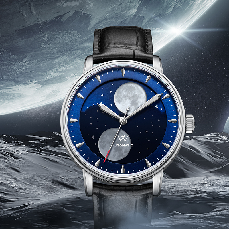 WM142 Moonphase Watch 41mm 7200A Modified Movement 5Bar Twin Moons  Men's Automatic Mechanical Watch