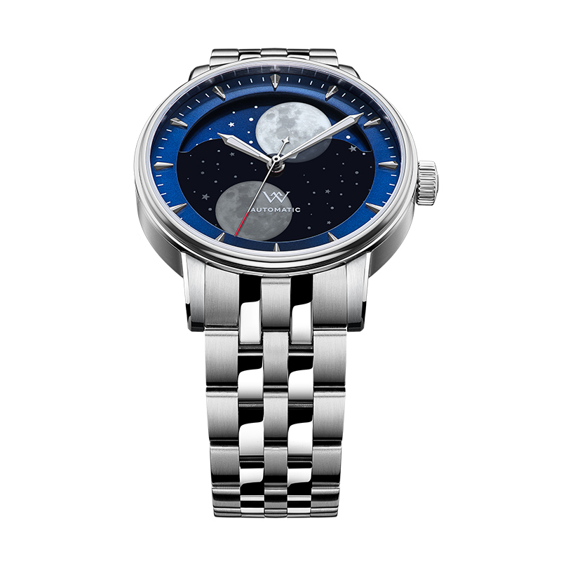WM142 Moonphase Watch 41mm 7200A Modified Movement 5Bar Twin Moons  Men's Automatic Mechanical Watch