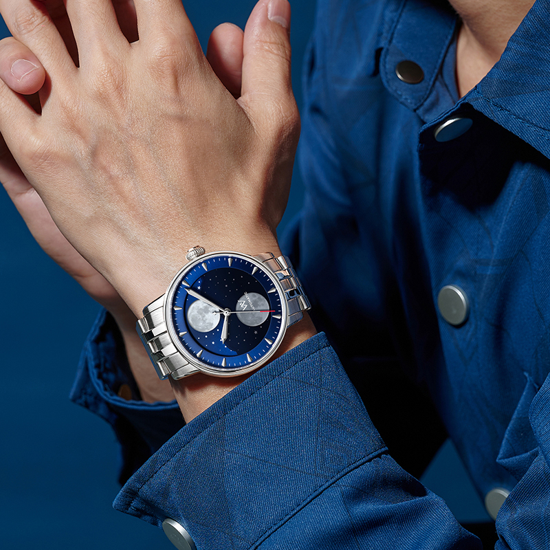 WM142 Moonphase Watch 41mm 7200A Modified Movement 5Bar Twin Moons  Men's Automatic Mechanical Watch