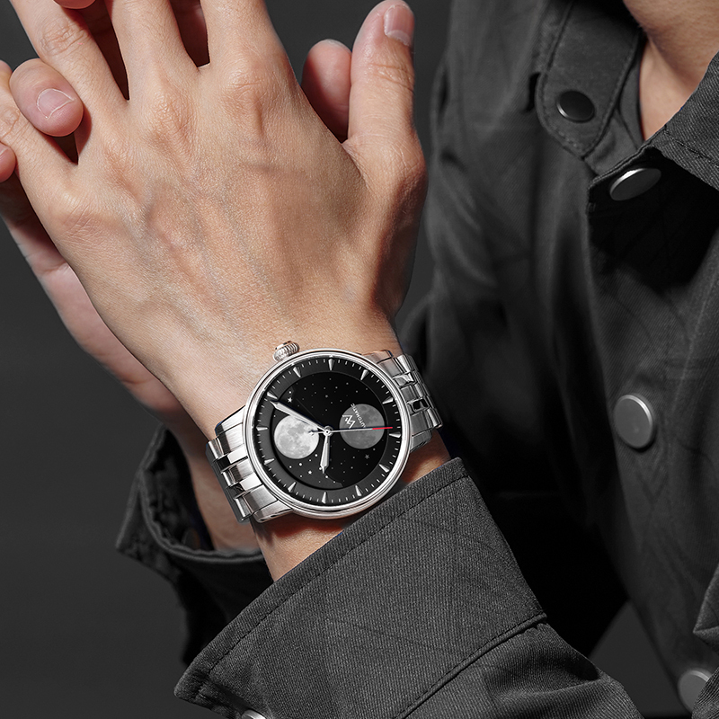 WM142 Moonphase Watch 41mm 7200A Modified Movement 5Bar Twin Moons  Men's Automatic Mechanical Watch