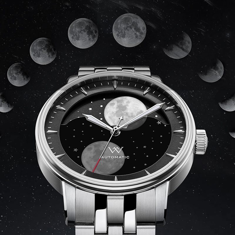 WM142 Moonphase Watch 41mm 7200A Modified Movement 5Bar Twin Moons  Men's Automatic Mechanical Watch