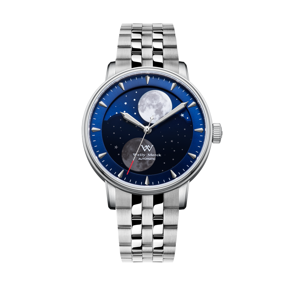 WM142 Moonphase Watch 41mm 7200A Modified Movement 5Bar Twin Moons  Men's Automatic Mechanical Watch