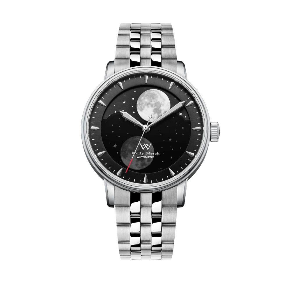 WM142 Moonphase Watch 41mm 7200A Modified Movement 5Bar Twin Moons Men's  Automatic Mechanical Watch