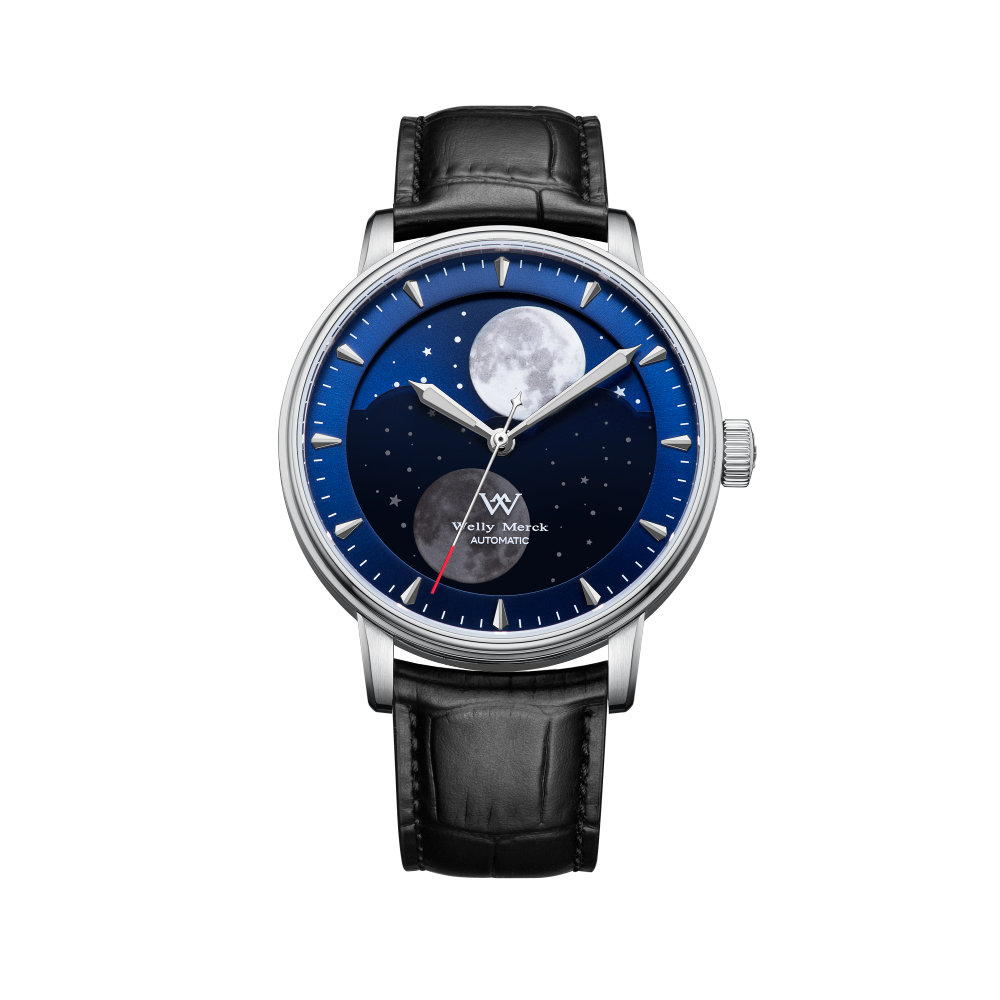 WM142 Moonphase Watch 41mm 7200A Modified Movement 5Bar Twin Moons  Men's Automatic Mechanical Watch